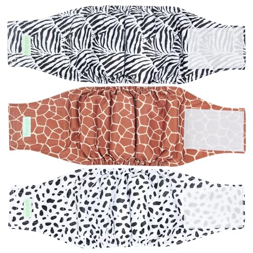 wegreeco Bauchband für männliche Hunde, waschbar, modisches Muster, 3 Stück, Motiv: Zebra, Giraffe, gepunktet, XS von wegreeco