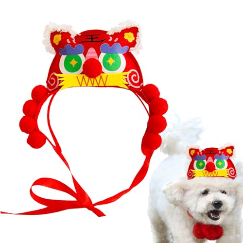 weiting Neujahrsmütze für Haustiere, Neujahrsmützen für Katzen | Chinesische Kopfbedeckung Hundemütze | Party-Requisiten, Drachen-Tiger-Hut, Frühlingsfest-Haustierhüte, verstellbar, Cosplay-Kostüm von weiting