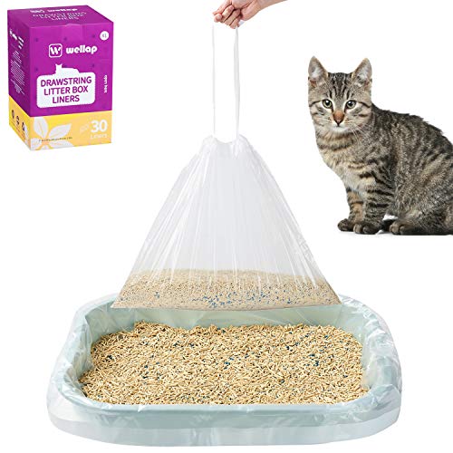 wellap Katzentoiletteneinlagen, 30 Stück, XL, extra langlebig, mit Kordelzug, 94 x 50,8 cm, transparent ohne Duft von wellap