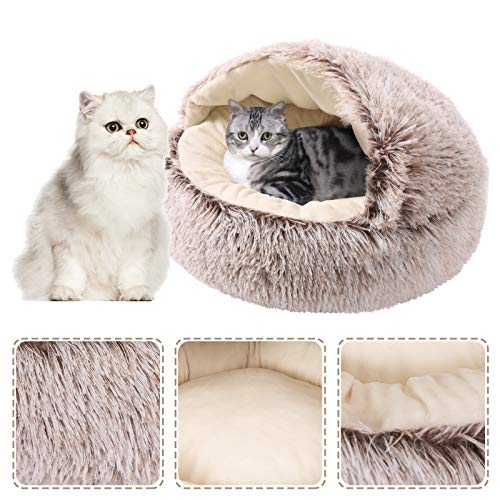 wenyujh Katzenhöhlen Katzenbett bequem Haustierbett Schlafsack Katzenkorb Weich Tierbett 2 in 1 Faltbar Kuschelhöhle Katzenschlafsack für Hund Katzen Haustier (40×40×16, Khaki) von wenyujh