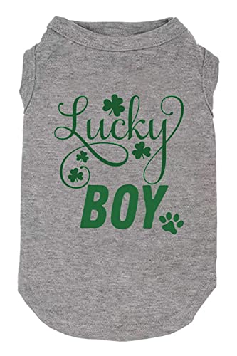 Dog Apparel Lucky Boy Letter Print Clover Shirts für kleine große Hunde Weste Welpen Geschenk St. Patrick's Day Hundekostüm (Groß, Grau01) von weokwock