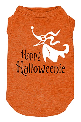 Halloween Hundekleidung Lustiges Kürbis T-Shirt Niedlicher Geist Hund Knochen Druck Shirt Kleine Große Hunde Weste Welpe Herbst Geschenk (X-Small, Orange-2) von weokwock