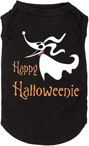 Halloween Hundekleidung Lustiges Kürbis T-Shirt Niedlicher Geist Hund Knochen Druck Shirt Kleine Große Hundeweste Welpe Herbst Geschenk (Klein, Schwarz-2) von weokwock