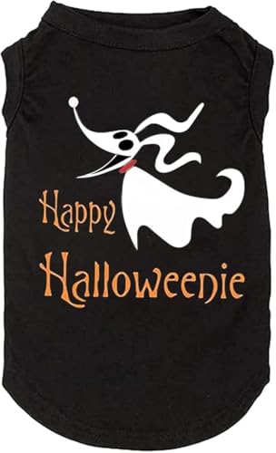 Halloween Hundekleidung Lustiges Kürbis T-Shirt Niedlicher Geist Hund Knochen Druck Shirt Kleine Große Hundeweste Welpe Herbst Geschenk (X-Large, Schwarz-2) von weokwock