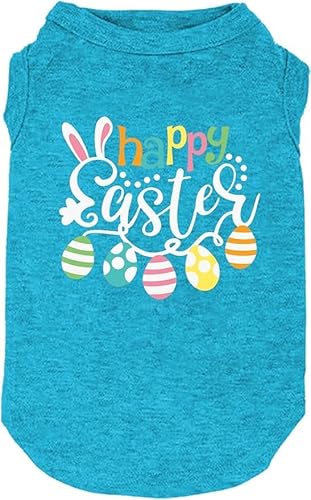 Happy Easter Shirts für Hunde, lustiger Aufdruck, Weste für kleine, mittelgroße und große Hunde, weich und leicht, Geschenk für Welpen (EA-Blau, Größe XS) von weokwock