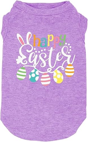 Hunde-Shirts mit Aufschrift "Happy Easter", lustiger Aufdruck, Weste für kleine, mittelgroße und große Hunde, weich und leicht, Geschenk für Welpen, Violett (Violett, Größe XS) von weokwock