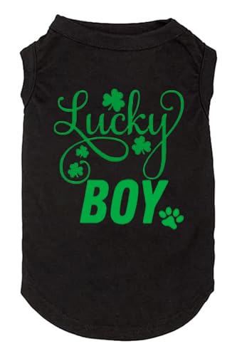 Hundebekleidung Lucky Boy Buchstabenaufdruck Kleeblatt-Hemden für kleine und große Hunde, Weste, Welpengeschenk, St. Patrick's Day-Kostüm (Größe L, Schwarz 01) von weokwock