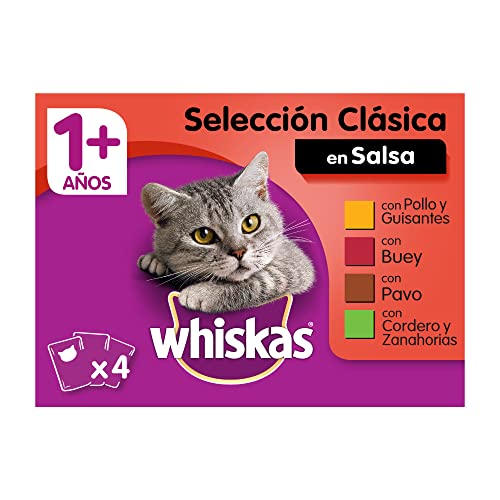 Whiskas Nassfutter für Katzen, Auswahl von Fleisch in Sauce, Multipack (13 x 4 Beutel x 100 g) von whiskas