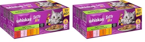 WHISKAS 1+ Katzenfutter nass - ab 1 Jahr - 40x85g Portionsbeutel - Katzennassfutter in Sauce – Hochwertiges Nassfutter für Katzen - Großpackung (Packung mit 2) von whiskas