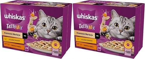 WHISKAS Adult 1+ Katzennassfutter Tasty Mix Cremige Variationen 24 Portionsbeutel à 85g (2-er Pack) mit Huhn, Lamm und Pute in Sauce von whiskas