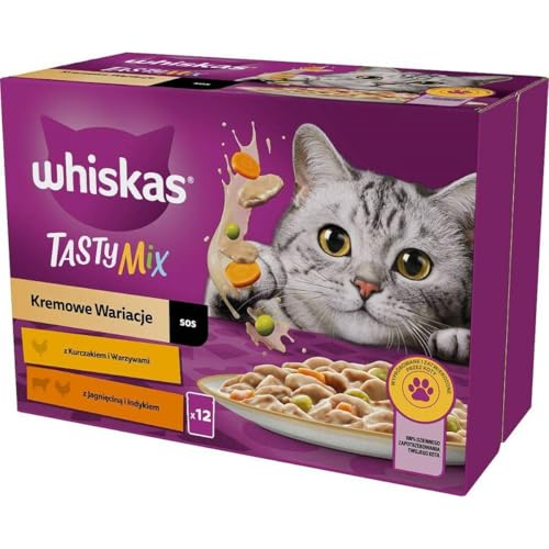 WHISKAS Adult 1+ Tasty Mix Cremige Variationen Katzennassfutter im Beutel mit Huhn, Lamm und Pute in Sauce 12 x 85 g Beutel im Karton von whiskas