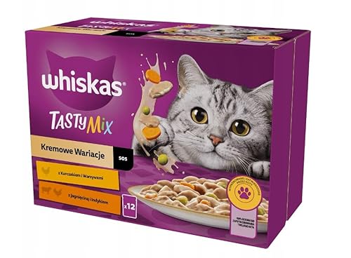 WHISKAS Adult 1+ Tasty Mix Cremige Variationen Katzennassfutter im Beutel mit Huhn, Lamm und Pute in Sauce 12 x 85 g Beutel im Karton von whiskas