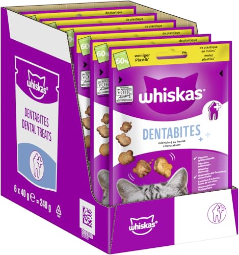 WHISKAS Becher Dentabites Katzensnacks mit Huhn 6 x 40g – Zahnpflege-Snacks für Katzen mit Huhn von whiskas