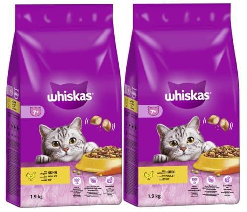 WHISKAS 7+ mit Huhn Katzenfutter Trockenfutter (2x1,9kg, Huhn) von whiskas