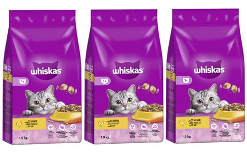 WHISKAS Beutel Katzenfutter Trockenfutter (3X 1900g, Adult 1+ mit Huhn) von whiskas