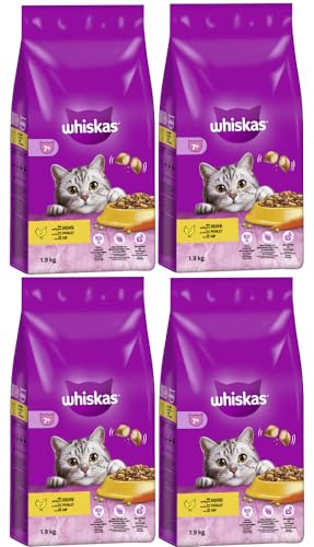 WHISKAS 7+ mit Huhn Katzenfutter Trockenfutter (4x1,9kg, Huhn) von whiskas