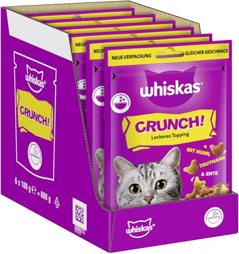 WHISKAS Crunch Katzensnacks Huhn, Pute & Ente 6 x 100g – Leckere Snacks mit Huhn, Pute und Ente von whiskas