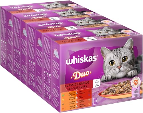 WHISKAS Duo Nassfutter Portionsbeutel Multipack, Classic Combo in Gelee, 12 x 85g von whiskas