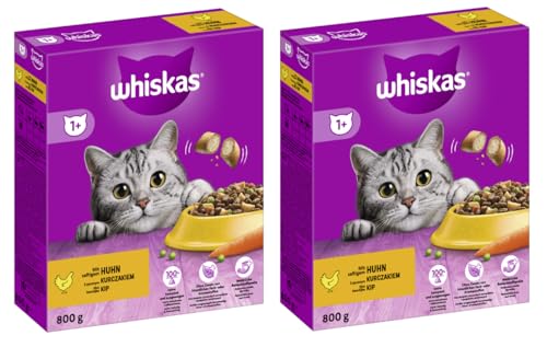 Whiskas Karton Trockenfutter 2x800g - Verschiedene Geschmacksrichtungen Huhn, Lamm, Rind (2x800g, Huhn) von whiskas