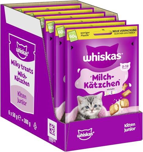 WHISKAS Milch-Kätzchen Katzensnacks 2-12 Monate 6 x 50g – Spezielle Snacks für Kätzchen mit Milchgeschmack von whiskas