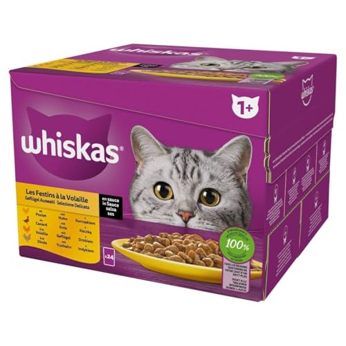 WHISKAS Portionsbeutel Multipack Vorratspack 1+ Geflügel Auswahl in Sauce | 24 x 85 g von whiskas