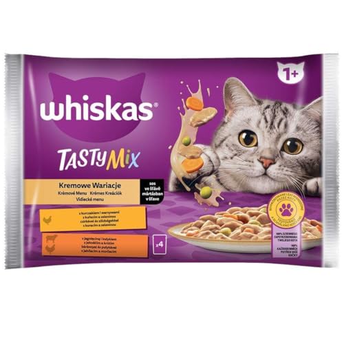 WHISKAS Tasty Mix Cremige Variationen Katzennassfutter im Beutel mit Huhn, Lamm und Pute in Sauce 24 Beutel (6 x 4 x 85g) von whiskas