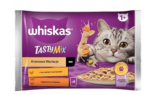 WHISKAS Adult 1+ Tasty Mix Cremige Variationen Katzennassfutter im Beutel mit Huhn, Lamm und Pute in Sauce 52 Beutel (13 x 4 x 85g) von whiskas