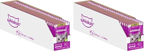 Whiskas 1+ Katzenfutter Lamm in Gelee, 28x85g (1 Packung) – Hochwertiges Nassfutter für ausgewachsene Katzen in 28 Portionsbeuteln (Packung mit 2) von whiskas