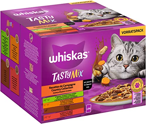 Whiskas 1+ Katzenfutter Tasty Mix Country Collection in Sauce, 24x85g (2 Packungen) – Hochwertiges Nassfutter für ausgewachsene Katzen in 48 Portionsbeuteln von whiskas