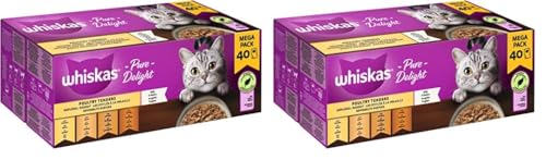 Whiskas 1+ Katzennassfutter Ragout Geflügel Auswahl in Gelee, 40x85g (1 Packung) – Hochwertiges Nassfutter für ausgewachsene Katzen in 40 Portionsbeuteln (Packung mit 2) von whiskas