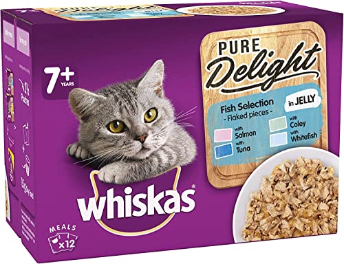 Whiskas 7+ Pure Delight Katzenfutter Nassfutter Beutel, leckere und leckere Fischauswahl in Gelee, 12 x 85g von whiskas