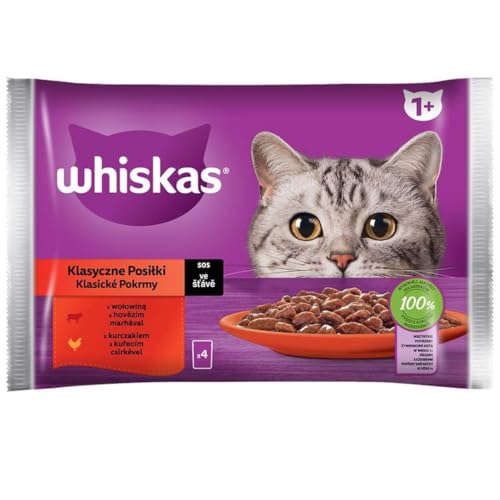 Whiskas Adult 1+ Katzenfutter Nassfutter Klassische Auswahl in Soße 5x4x85g Rindfleisch und Huhn von whiskas