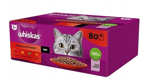 Whiskas Adult 1+ Katzennassfutter Klassische Auswahl in Sauce, 80x85g Mega Pack – Hochwertiges Nassfutter für ausgewachsene Katzen, brown von whiskas