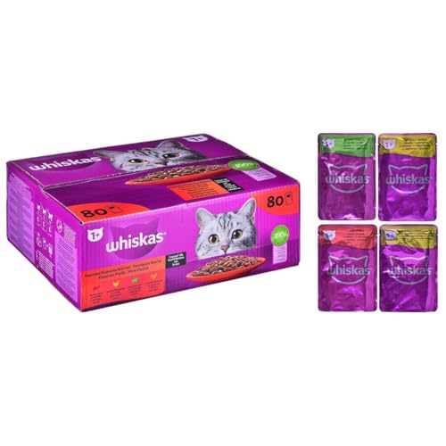 Whiskas Adult 1+ Katzennassfutter Klassische Auswahl in Sauce, 80x85g Mega Pack – Hochwertiges Nassfutter für ausgewachsene Katzen, brown von whiskas