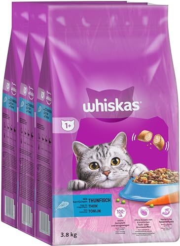 Whiskas Adult 1+ Katzentrockenfutter mit Thunfisch, 3 Beutel, 3x3,8kg – Hochwertiges Trockenfutter für ausgewachsene Katzen ab 1 Jahr von whiskas