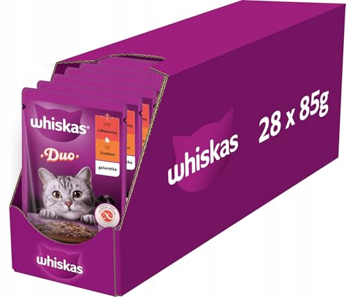 Whiskas Adult 1+ Nassfutter für Katzen Duo Classic Combos in Gelee mit Rind und Geflügel 28 Beutel à 85g von whiskas