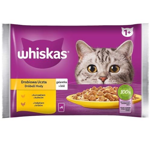 Whiskas Adult 1+ Nassfutter für Katzen in Jelly mit Huhn, Truthahn, 20 Portionsbeutel, 5x4x85g, Hochwertiges Nassfutter für ausgewachsene Katzen von whiskas