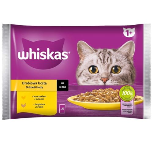 Whiskas Adult 1+ Nassfutter für Katzen in Sauce mit Huhn, Truthahn, 52 Portionsbeutel, 13x4x85g, Hochwertiges Nassfutter für ausgewachsene Katzen von whiskas