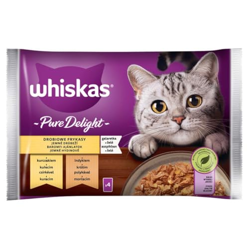 Whiskas Adult 1+ Pure Delight Geflügel Ragout in Gelee mit Huhn und Truthahn Katzennassfutter 20 Portionsbeutel, 5x4x85g, Hochwertiges Nassfutter für ausgewachsene Katzen von whiskas