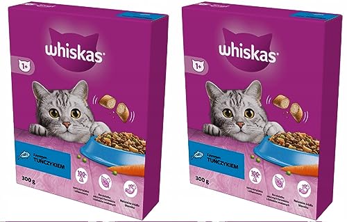 Whiskas Adult 1+ Trockenfutter mit Thunfisch im Karton, 2x300g (2 Packungen) - Katzentrockenfutter für Erwachsene Katzen - unterschiedliche Produktverpackungen erhältlich von whiskas