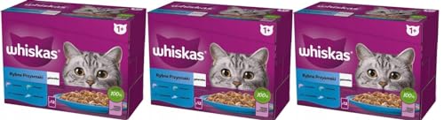 Whiskas Adult Katzenfutter nass Fisch Auswahl in Gelee 36 Portionsbeuteln (3-er Pack) von whiskas