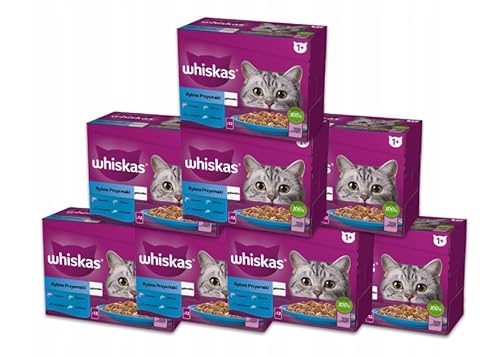 Whiskas Adult Katzenfutter nass Multipack Fisch Auswahl in Gelee in 96 Portionsbeuteln (8-er Pack) von whiskas