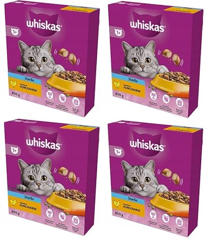 Whiskas Adult Sterile 1+ Trockenfutter mit Huhn im Karton, 4 x 800g (4 Packungen) - Katzentrockenfutter für Erwachsene sterilisierte BZW. kastrierte Katzen von whiskas