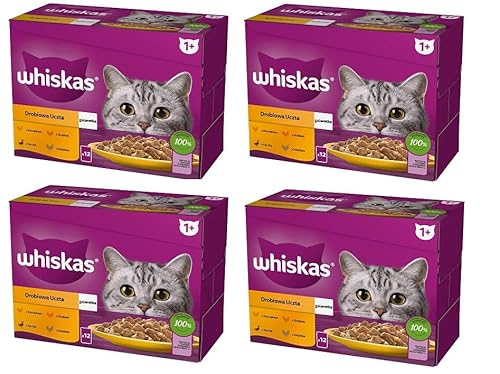 Whiskas Adult sachset Poultry Fast – komplettes nassfutter für Erwachsene Katzen, in gelee mit Huhn, Ente, Geflügel und Truthahn 4 x (12x85g) von whiskas