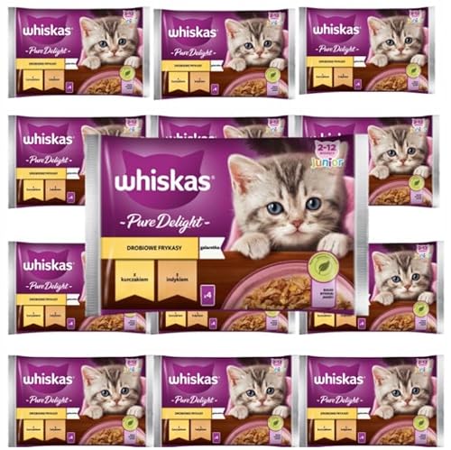 Whiskas Junior Pure Delight Geflügel Ragout in Gelee Katzennassfutter Huhn und Truthahn, 52 Portionsbeutel, 13x4x85g – Hochwertiges Katzenfutter nass, für heranwachsende Katzen von 2 bis 12 Monaten von whiskas