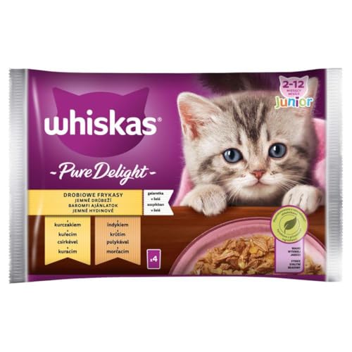 Whiskas Junior Pure Delight Geflügel Ragout in Gelee Katzennassfutter Huhn und Truthahn 20 Portionsbeutel, 5x4x85g – Hochwertiges Katzenfutter nass, für heranwachsende Katzen von 2 bis 12 Monaten von whiskas