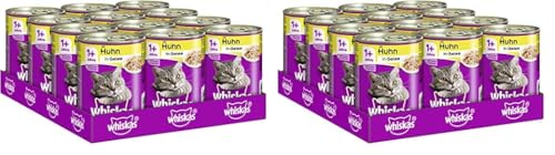 Whiskas Katzenfutter Nassfutter Adult 1+ mit Huhn in Gelee, 12 Dosen (12 x 400g) (Packung mit 2) von whiskas