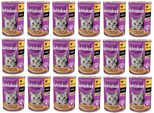 Whiskas Katzenfutter Nassfutter Adult 1+ mit Huhn in in Soße, 18 Dosen (6 x 400g) von whiskas