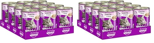 Whiskas Katzenfutter Nassfutter Adult 1+ mit Lachs in Gelee, 12 Dosen (12 x 400g) (Packung mit 2) von whiskas