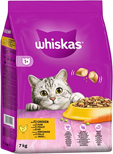 WHISKAS Adult 1+ Katzenfutter trocken - ab 1 Jahr - 7kg, Großpackung - mit Huhn - Trockenfutter für Katzen - 1 Beutel von whiskas